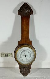 Antique Wall Hanging Anaroid Barometer In Carved Oak