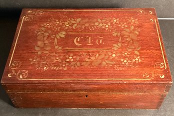 Antique Hand Stenciled Letter/Jewelry Box With 2 Keys