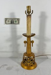 Antique Chinese Gilded Bronze Temple Candlestick Converted To Table Lamp