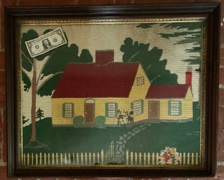 Vintage Woolwork Picture Of A Cottage