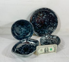 4 Bennington Pottery Mottled Blue Serving Pieces