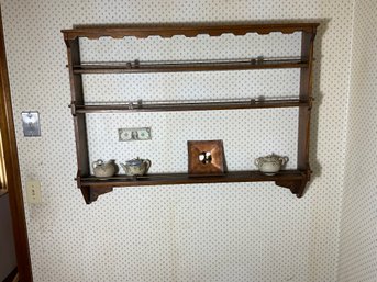 Antique Oak & Brass Hanging Shelf