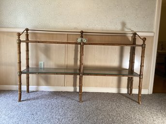 Bamboo Access Table With With Caned Shelves & Glass Overlay