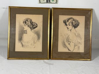 Pair. Vintage Gibson Girl Prints In Original Frames