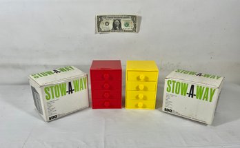 2 Stow-a-Way Miniature 4 Drawer Plastic Miniature Chests Mint In The Box