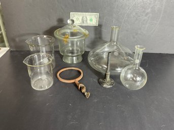 Lot Of Vintage Laboratory Glass Beakers, Bottles Etc.