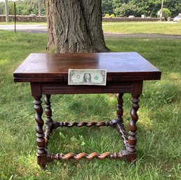 Antique Barley Twist Side Table With Two Side Extensions