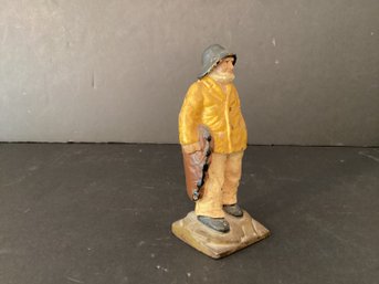 Original Antique Cast Iron Fisherman Door Stop With Original Paint