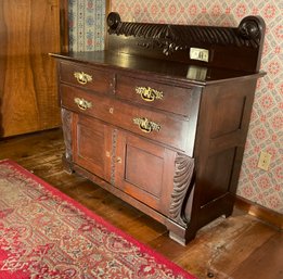 Oak Victorian Storage Cupboard Carved Original Clean Finish