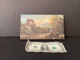 Antique Small And Lovely Miniature Painting Oil On Wood