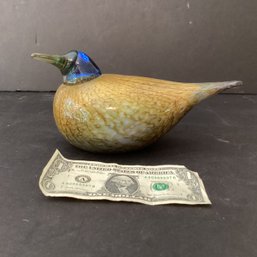 Beautiful Litallia Finland Hand Blown Glass Bird In Blue And Gold