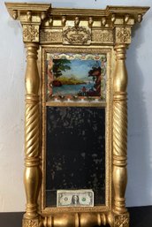 Antique American Federal Gilt Mirror With Egliomise  Panel