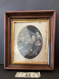 George Washington And Family  Engraving In Heavy Wood Frame