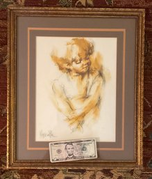 Vintage Framed Lithograph Of Child Signed Hyocinothe