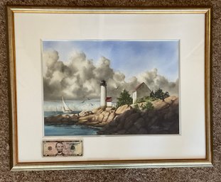 Original Michael Weber AWS Watercolor Of Annisquam Lighthouse