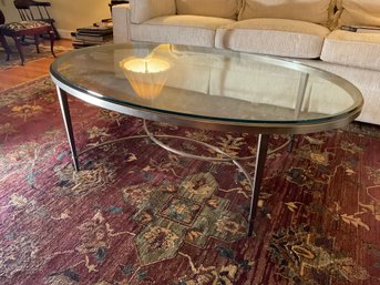 Classic Brushed Bronze Glass Top Oval Coffee Table