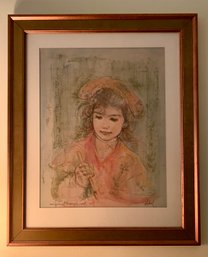 Original Vintage  Edna Hibel Lithograph & Oil Of Youthful Girl