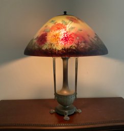 Antique Moe Bridges Reverse Painted Glass Shade Table Lamp