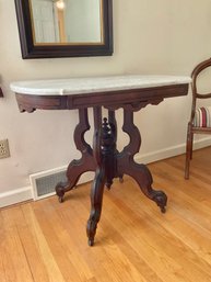 Victorian Walnut  Marble Top Table With Burl Accents