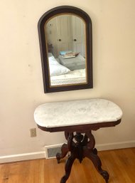 Large Victorian Walnut Round Top Mirror