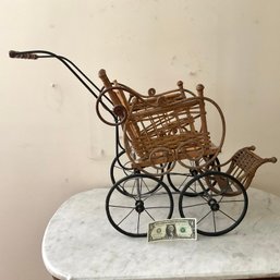 Antique, Victorian Wicker Doll Carriage With Metal Frame. All Original.