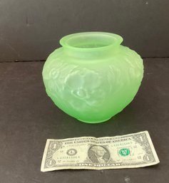 Small Vintage Lime Green Satin Glass Jardineer 1920s