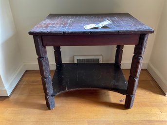 Very Unusual Tramp Art Side Table With Pull Out