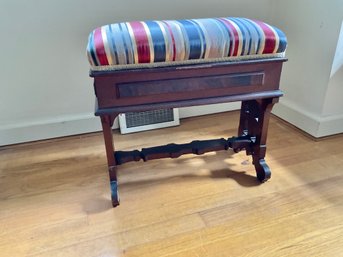 Antique Victorian Lift Top Walnut Bench Upholstered