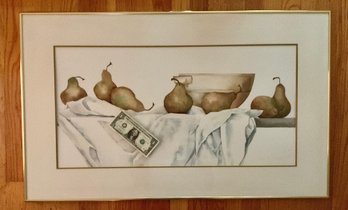 Original Elizabeth Hempe Watercolor Pears And Bowl Still Life