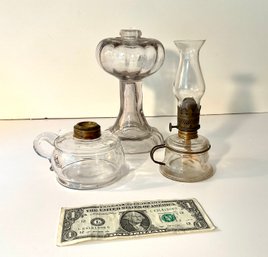 3 Antique Kerosene Oil Lamps