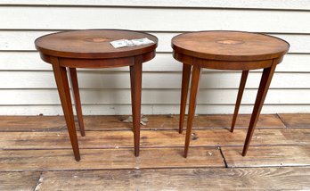 Pair Vintage Baker Oval Inlayed  Side Tables