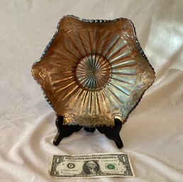 Antique American Purple Carnival Glass Ruffeled Edge Bowl