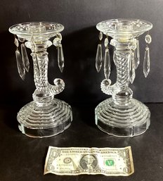 2 Vintage Crystal Prism And Pressed Glass Candle Crystal Sticks