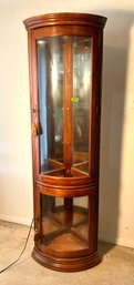 Diminutive Pulaski Cherry Bowed Glass Corner Curio Cabinet