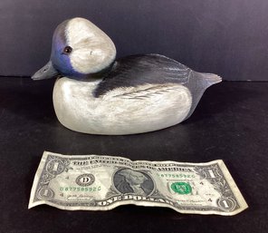 Carved And Signed Wooden Buffle Head Duck  With Glass Eyes