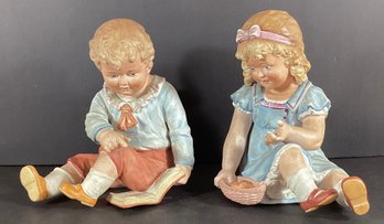 Pair Antique German Glazed Bisque Piano Babies