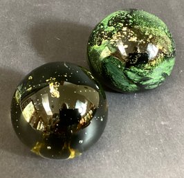 2 Signed Art Glass Paperweights From 1976  With Smooth Glass Exterior