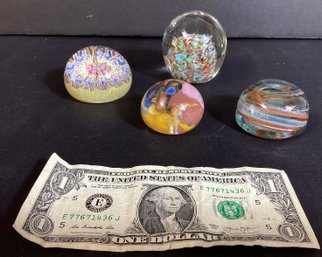 4 Handmade Antique Millefiori Glass Paperweights In Various Colored Glass