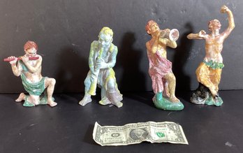 Three Ceramic  Musicians And A Singing Satyr