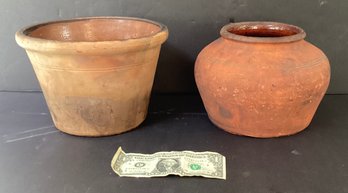 Two Antique American Redware Ceramic Pots