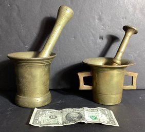 2 Antique 1800s Heavy Bronze Mortar  And Pestles