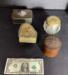 Four Antique Bijou Boxes In Wood, Glass &  Brass, And Gilded Metal/silver Metal