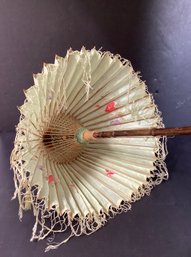 Antique Embroidered  Silk  And Bamboo Parasol