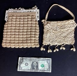 2 Antique Small Handbags With Handmade Lace  And Tatting