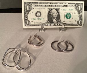 3 Pair Of Sterling Silver Hoop Earrings