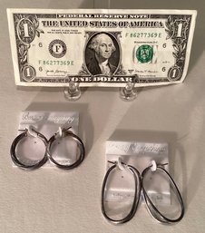 2 Pair Of Sterling Hoop Earrings From Italy Still On Card.