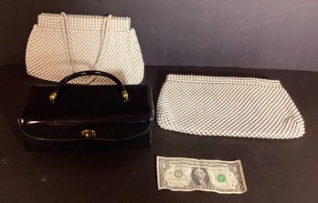 3 Vintage Handbags: 2 In Aluminum Beading And 1 In Patent Leather