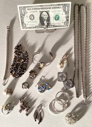 Nice Group Of Silvery Toned Costume Jewelry