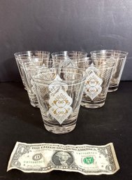 6 Mid Century Modern Rocks Glasses In White And Gold By Fred Press