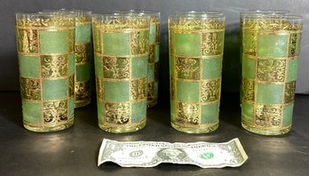 8 Culver Prado Beverage Glasses With Screened Pattern And 22 Kt. Gold